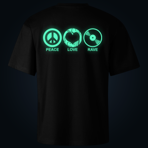 Peace, Love, Rave oversized t-shirt backprint