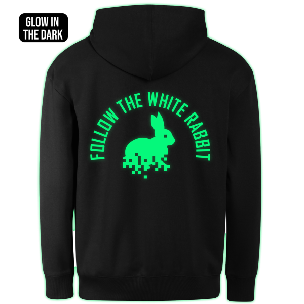 FOLLOW THE WHITE RABBIT hoodie back print - Image 2