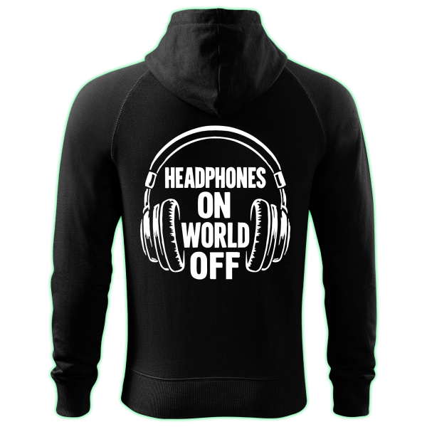 HEADPHONES ON WORLD OFF zipped hoodie