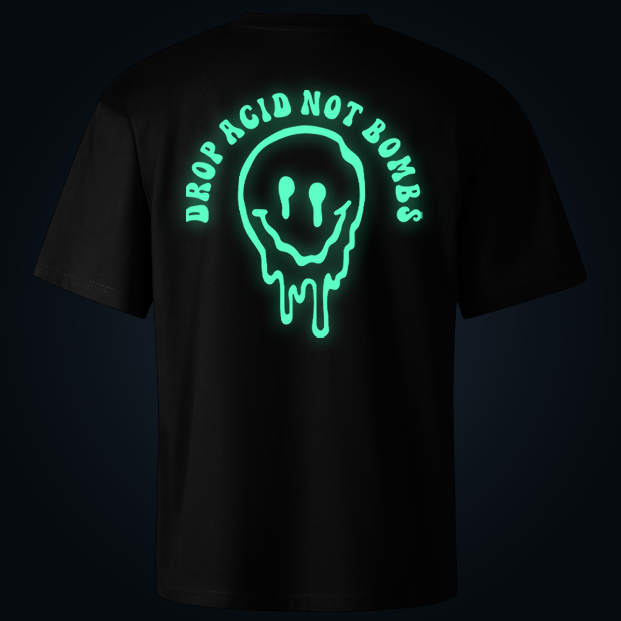 Drop Acid Not Bombs oversized t-shirt backprint