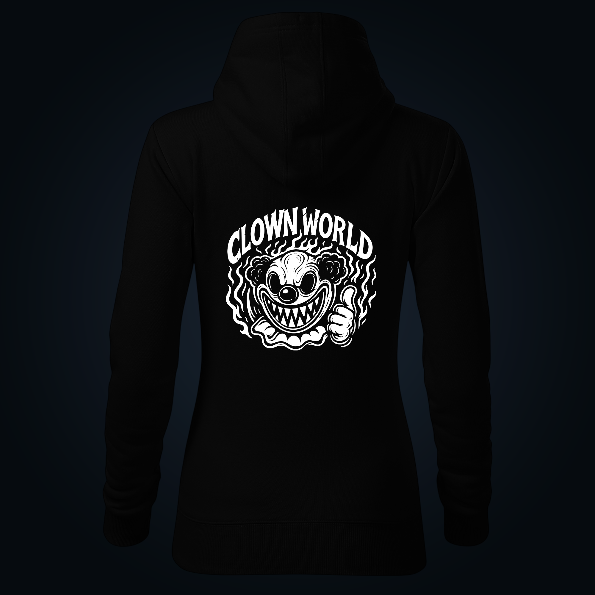 CLOWN WORLD women's hoodie back print - Image 2