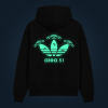 AREA 51 hoodie with back print illuminated with green glow