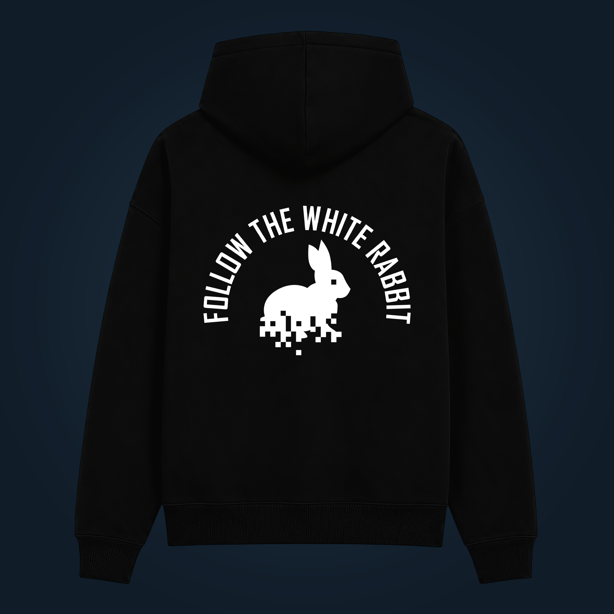 FOLLOW THE WHITE RABBIT hoodie back print - Image 2