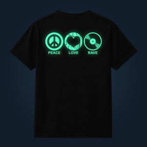 Peace, Love, Rave back print