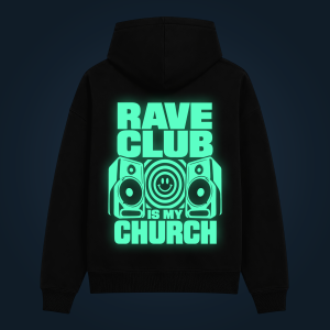 RAVE CLUB IS MY CHURCH hoodie back print
