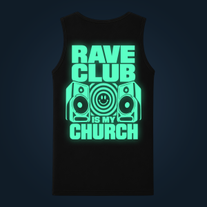 RAVE CLUB IS MY CHURCH tank top men back print