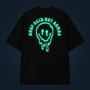 Drop Acid Not Bombs oversized t-shirt backprint