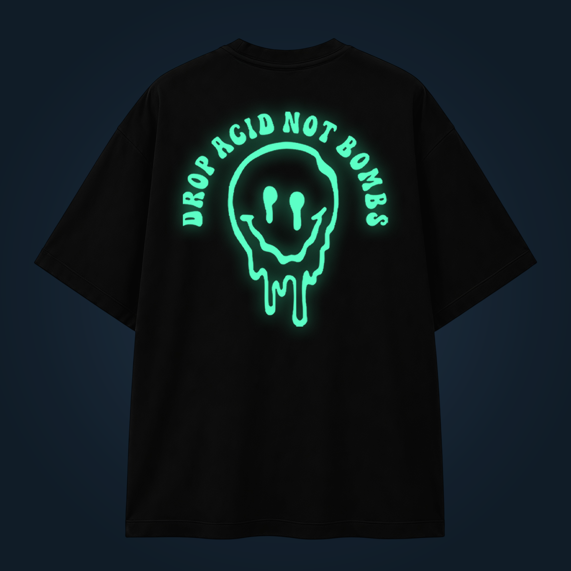 Drop Acid Not Bombs oversized t-shirt backprint