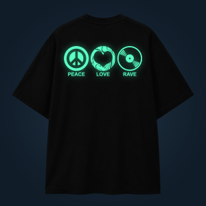 Peace, Love, Rave oversized t-shirt backprint