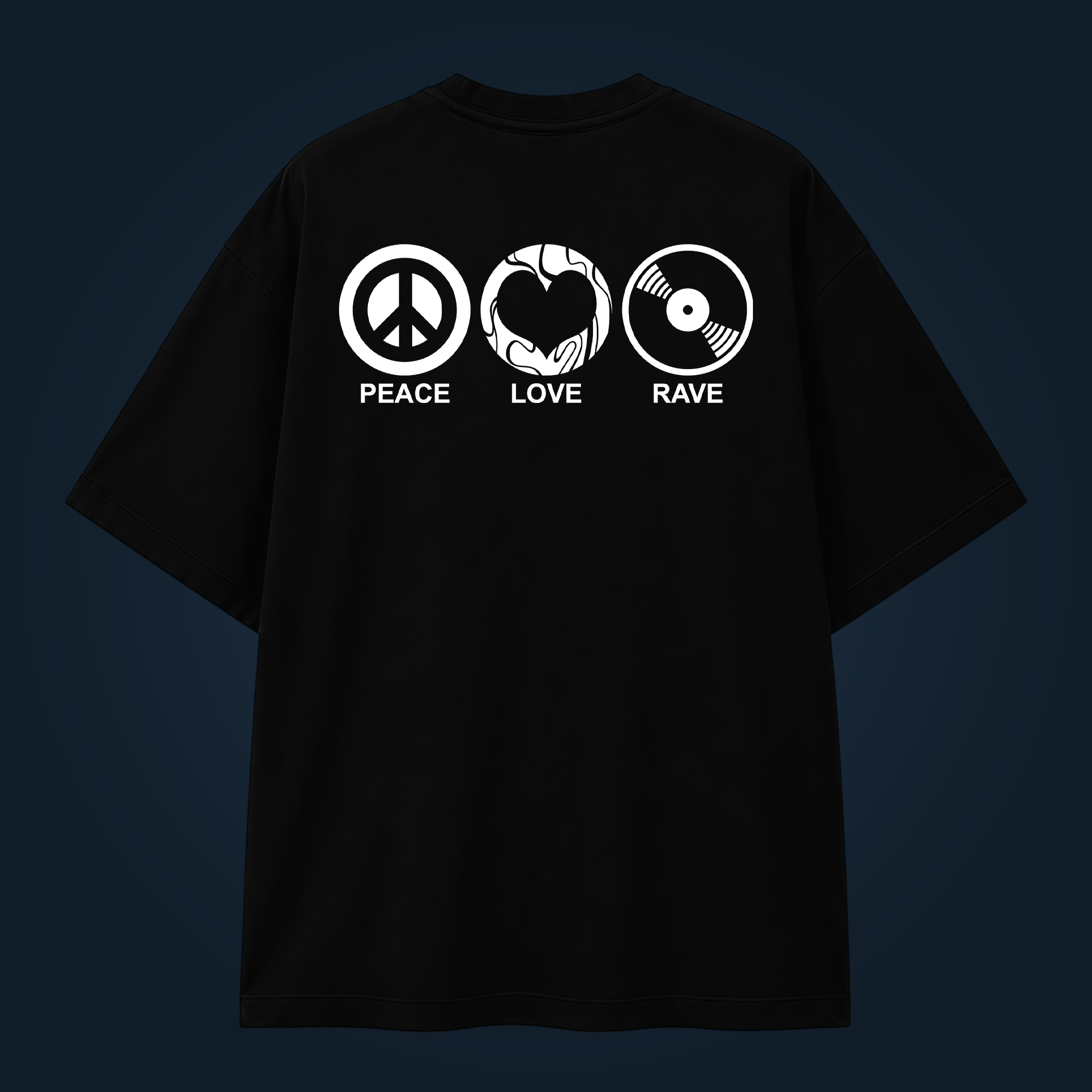 Peace, Love, Rave oversized t-shirt backprint - Image 2