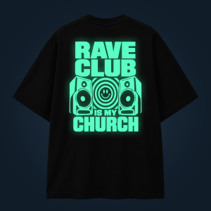 RAVE CLUB IS MY CHURCH oversized t-shirt backprint