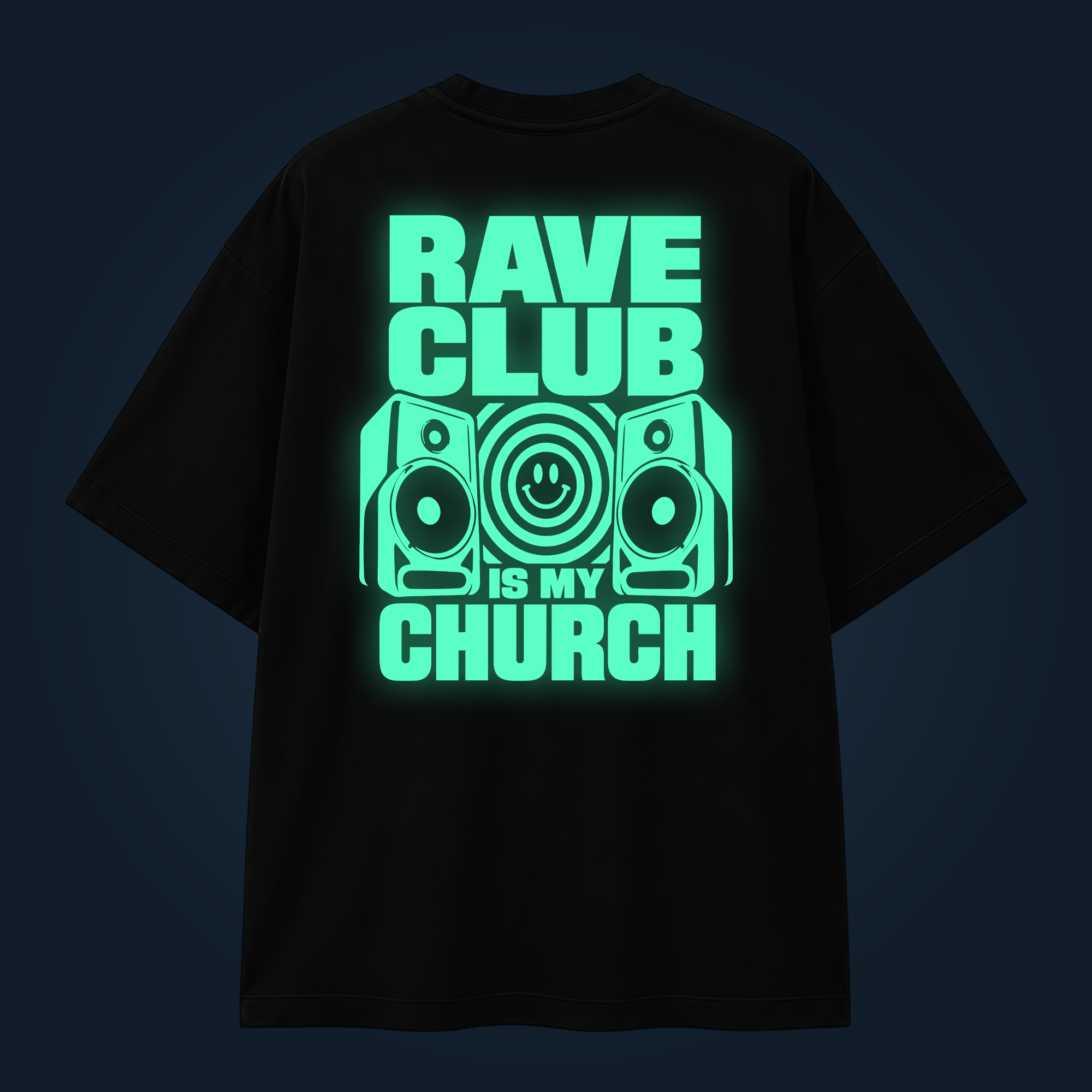 RAVE CLUB IS MY CHURCH oversized t-shirt backprint
