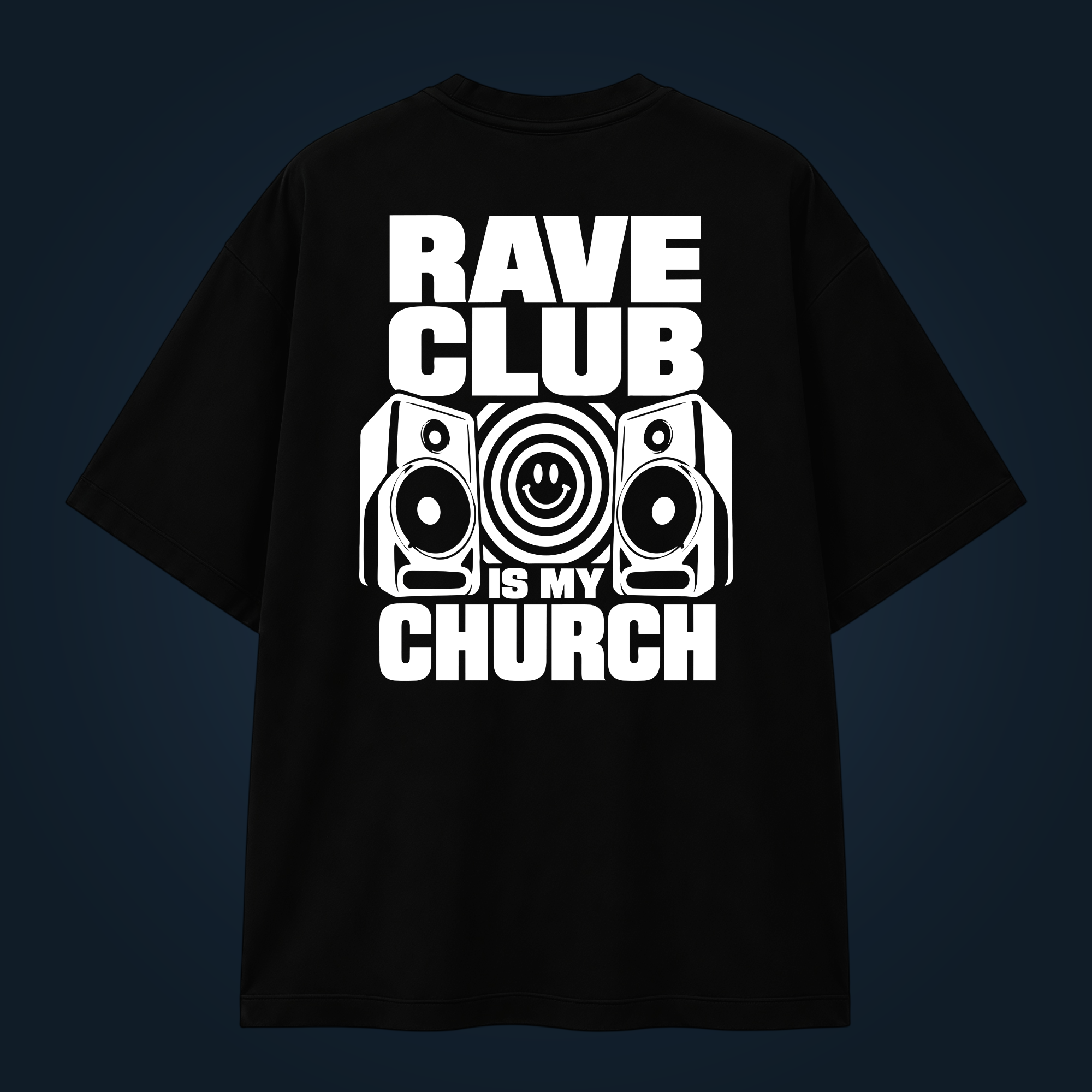 RAVE CLUB IS MY CHURCH oversized t-shirt backprint - Image 2