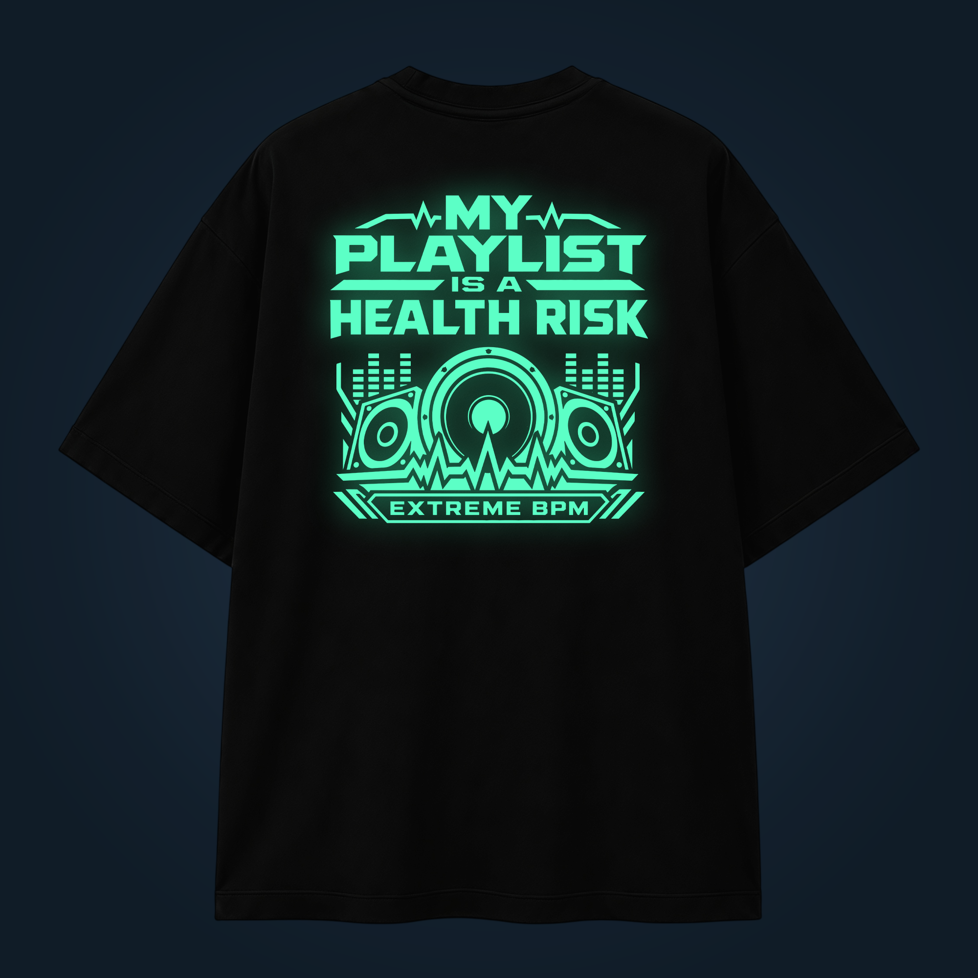MY PLAYLIST IS A HEALTH RISK oversized t-shirt backprint