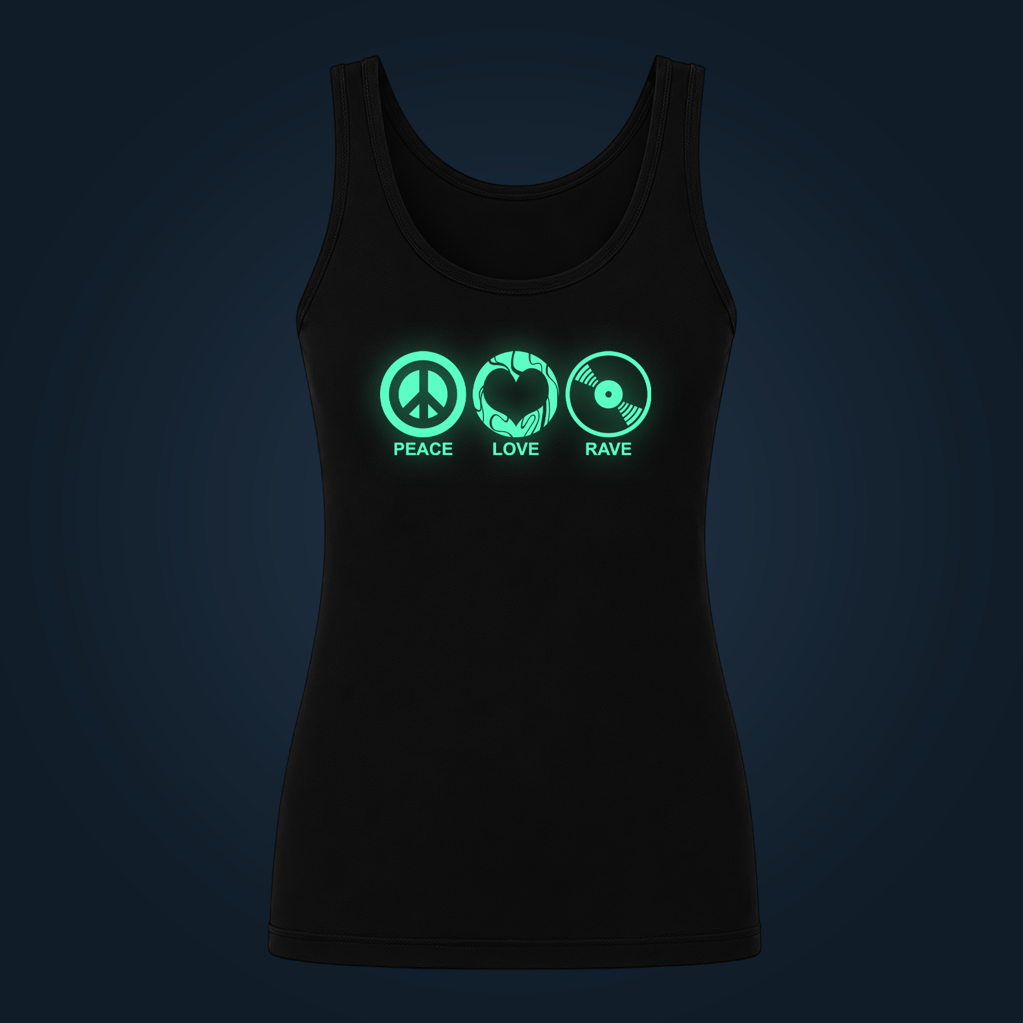 Peace, Love, Rave tank top women