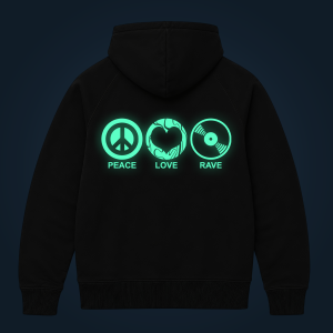 Peace, Love, Rave zipped hoodie