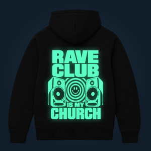 RAVE CLUB IS MY CHURCH zipped hoodie