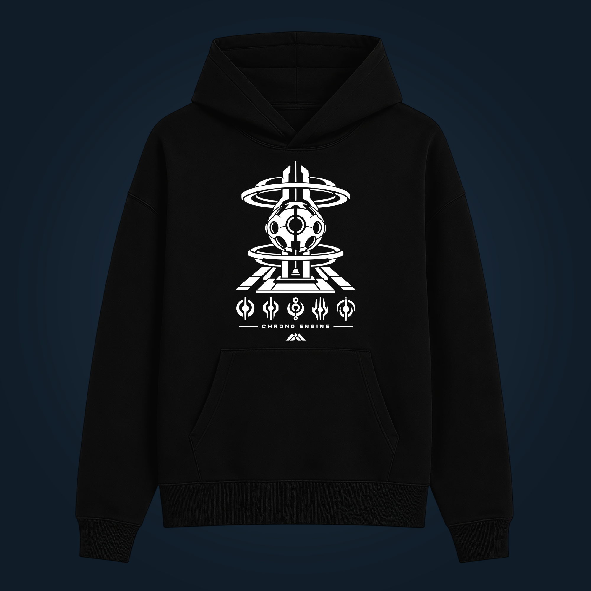 CHRONO ENGINE glow in the dark hoodie with front print in normal light