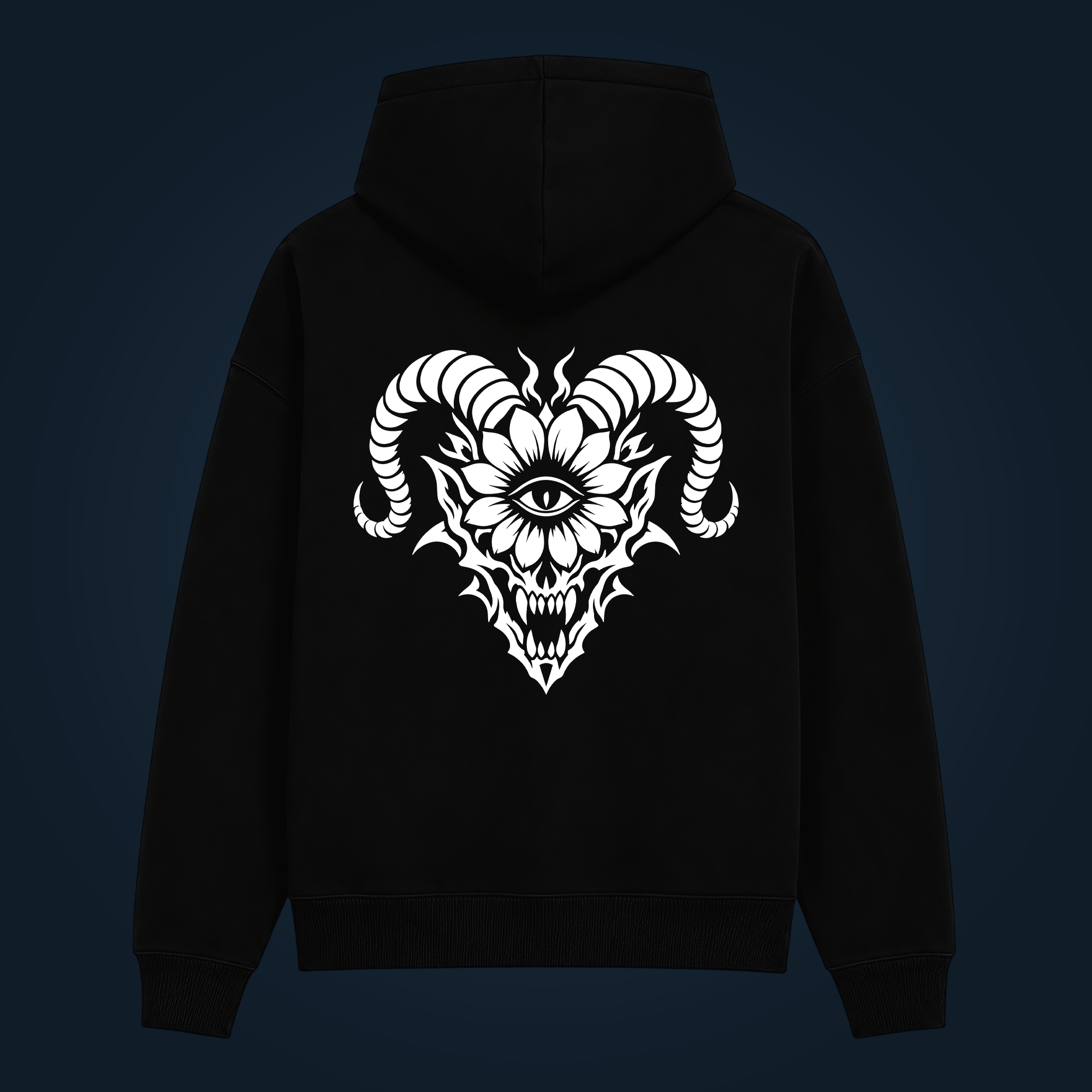 DARK BLOOM glow in the dark hoodie with back print in normal light