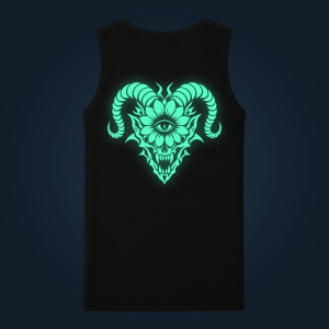DARK BLOOM men's tank top with back print illuminated with green glow