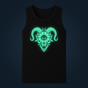 DARK BLOOM men's tank top with front print glowing green in the dark