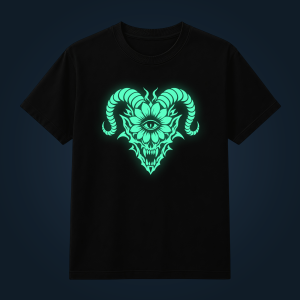 DARK BLOOM T-shirt with front print glowing green in the dark