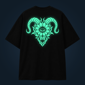 DARK BLOOM oversized T-shirt with back print glowing green in the dark