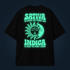 SATIVA, INDICA oversized t-shirt backprint